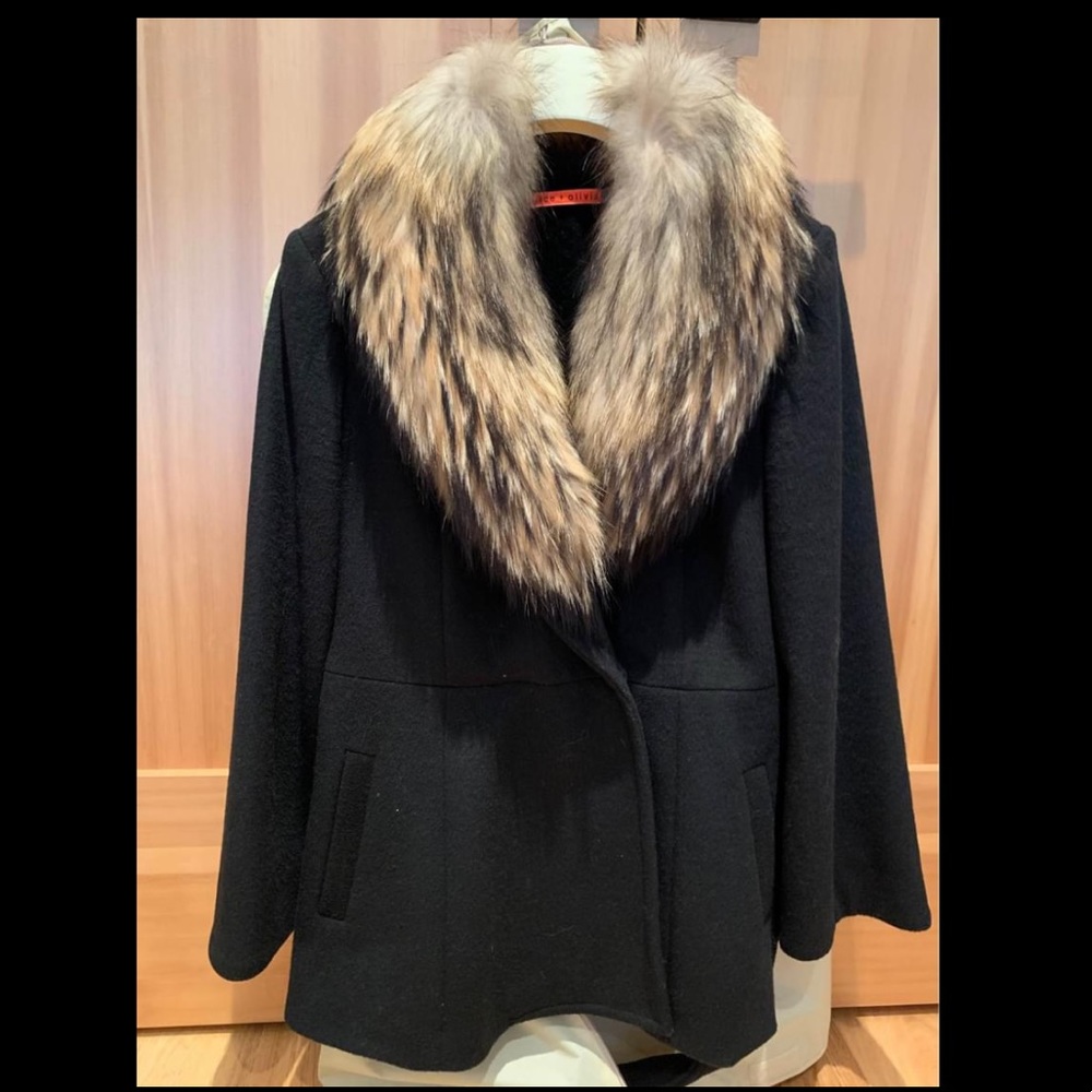 Alice in Olivia Peacoat with fur